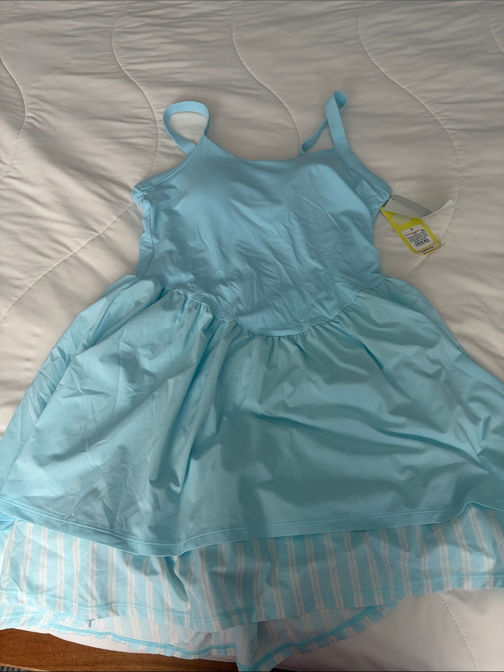 Light Blue Cotton Sundress with Striped Hem